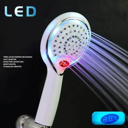 3 Colors Led Shower Head With Temperature Digital Display Water Powered LCD Shower Spray - Image 4
