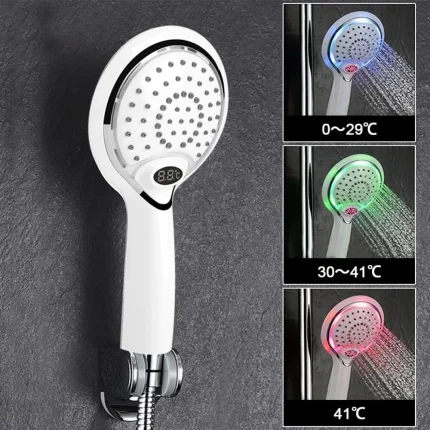 3 Colors Led Shower Head With Temperature Digital Display Water Powered LCD Shower Spray - Image 3